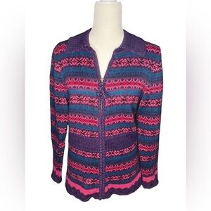 Vintage Fair Isle Hand-Crochet Y2K Long-Line Cardigan Small Quirky